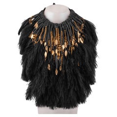 Ebony, Glass Beads, Gold Foil, Leather and Peacock Feathers Necklace