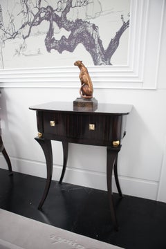 Ebony Gloss Finishing Side Table with a Drawer Gold Leaf Decoration