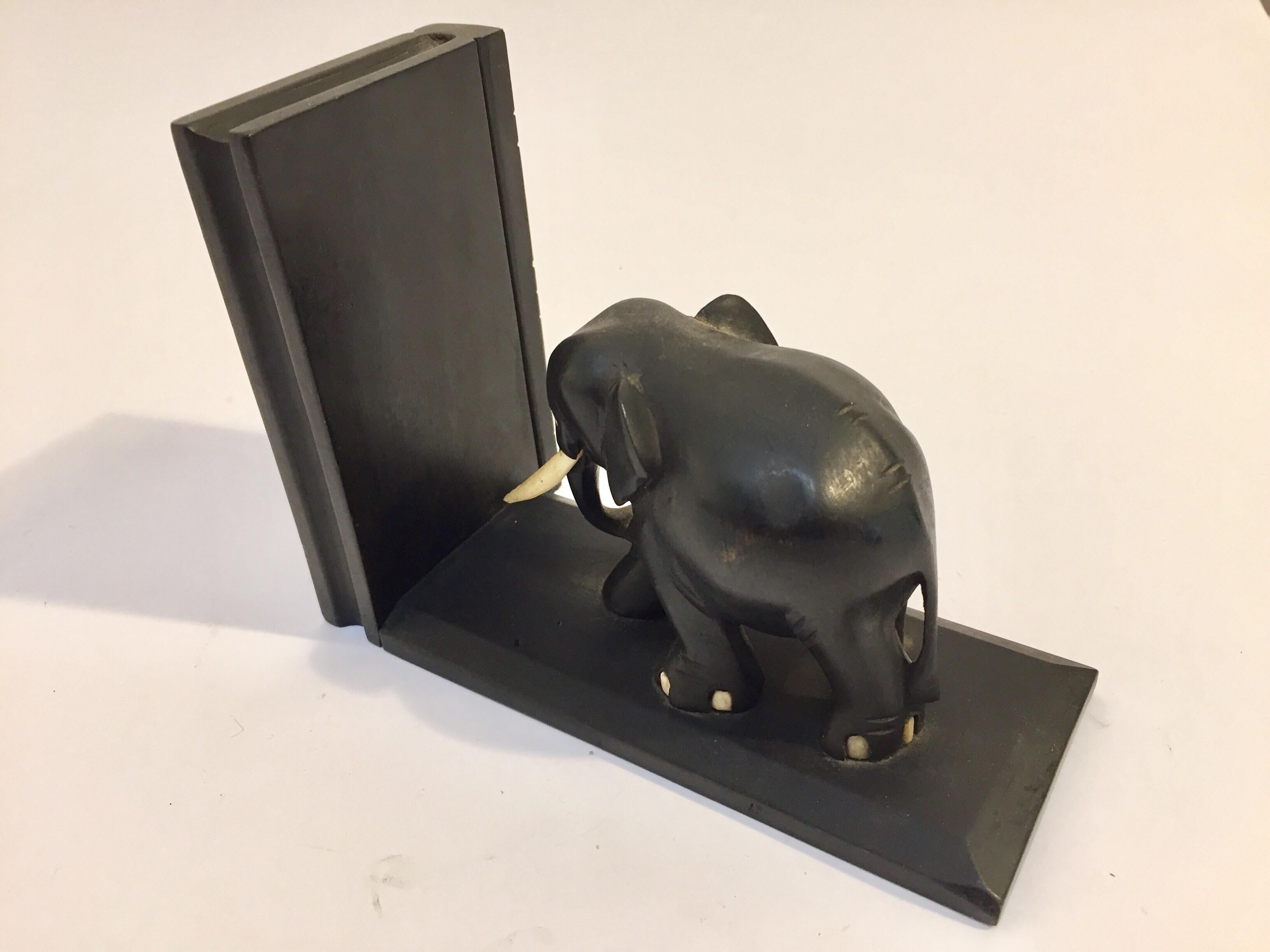 Ebony Hand Carved Wooden Elephant Bookends 2