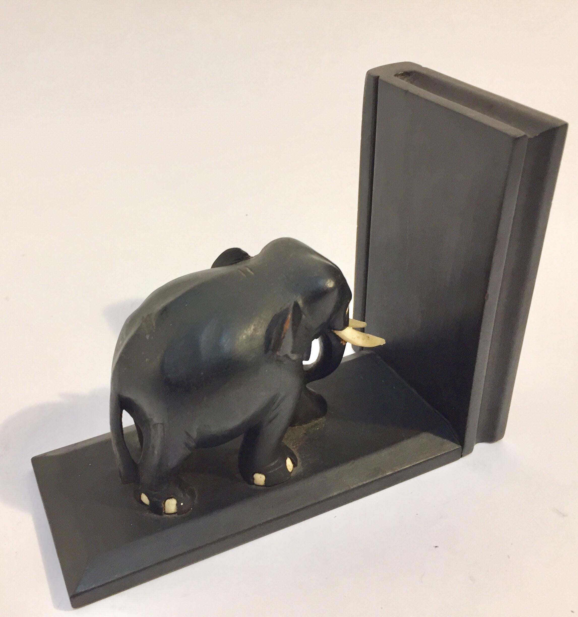 Ebony Hand Carved Wooden Elephant Bookends 6