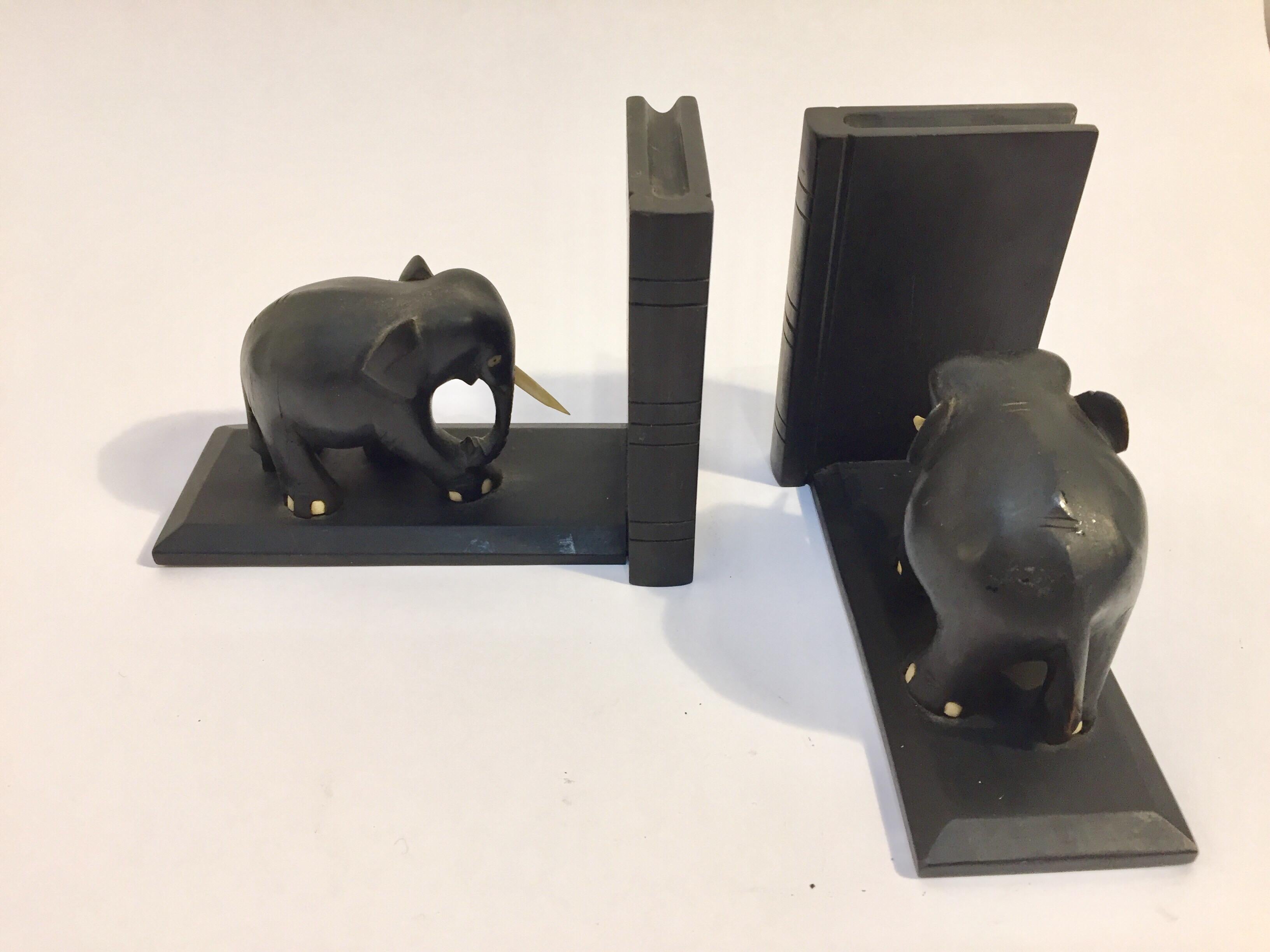 wood elephant bookends
