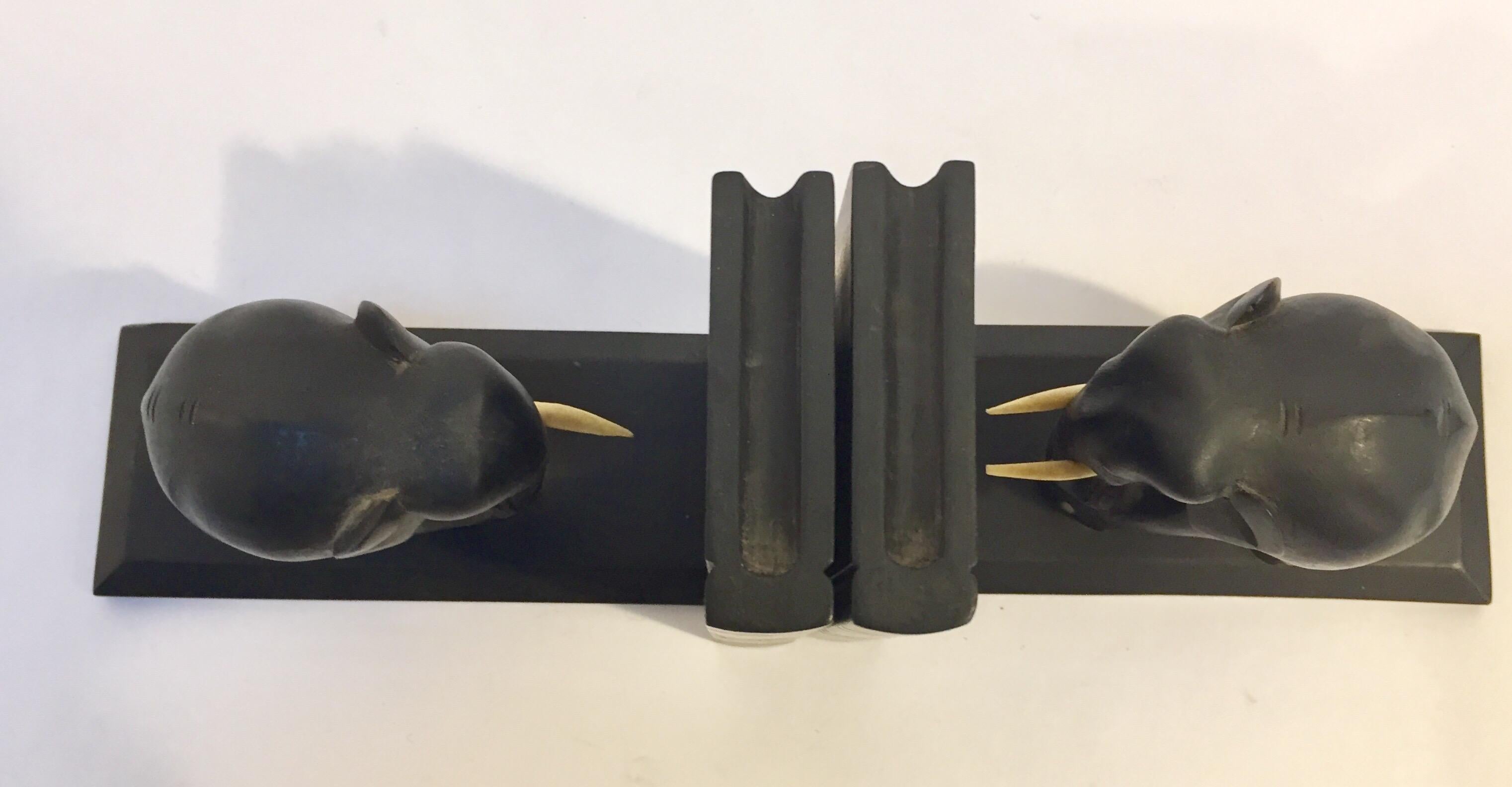 Hand-Carved Ebony Hand Carved Wooden Elephant Bookends