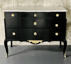 Ebony Hollywood Regency Bronze Mounted Commode, Sideboard, Chest, Marble Top