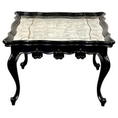 Ebony Hollywood Regency Coffee, Cocktail Table by John Richard, Eglomise Mirror