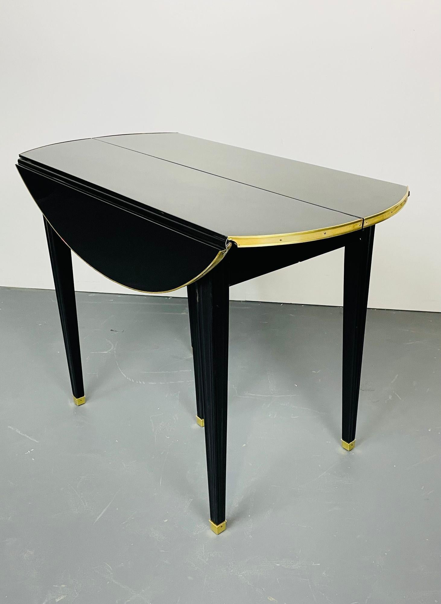 Ebony Hollywood Regency Drop Leaf Dining Table, Bronze, Refinished In Good Condition In Stamford, CT