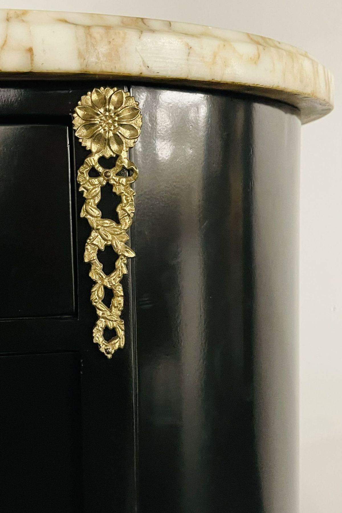 Ebony Hollywood Regency Louis XV Style Chest / Cabinet, Demi Lune 10