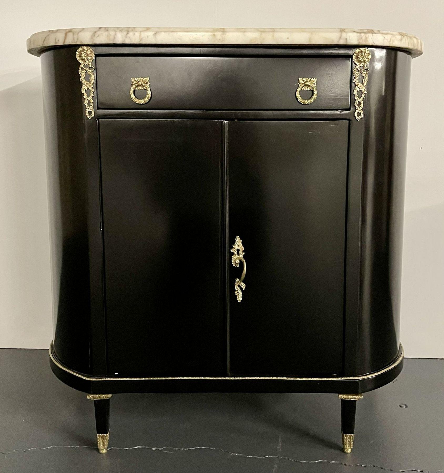 Ebony Hollywood Regency Louis XV Style Chest / Cabinet, Demi Lune In Good Condition In Stamford, CT