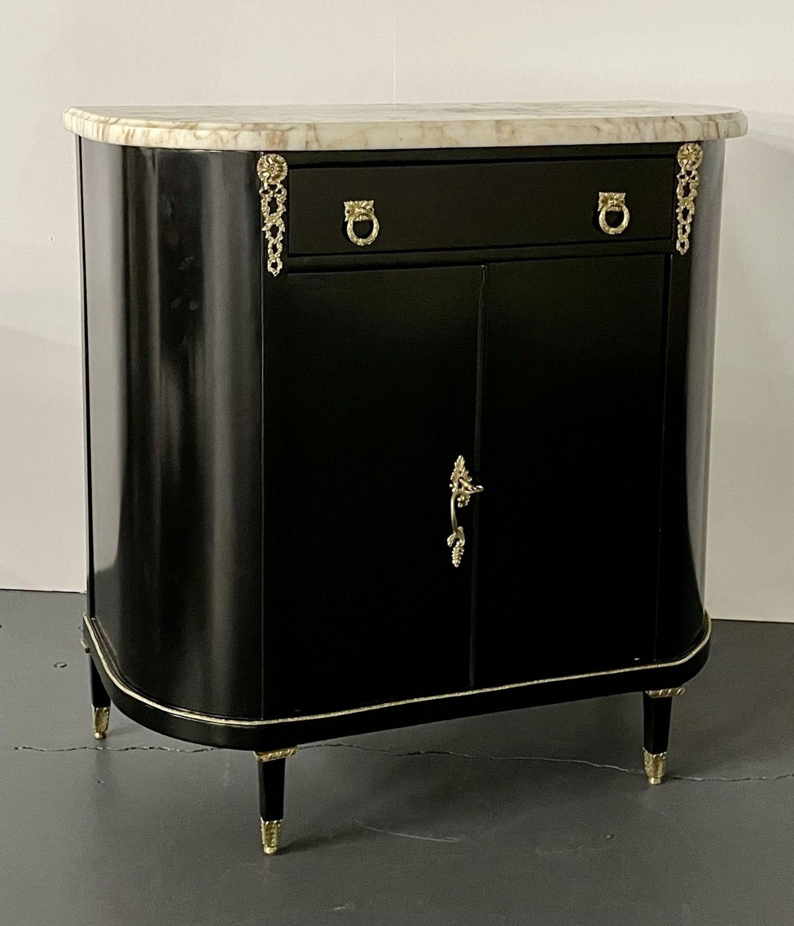 Early 20th Century Ebony Hollywood Regency Louis XV Style Chest / Cabinet, Demi Lune