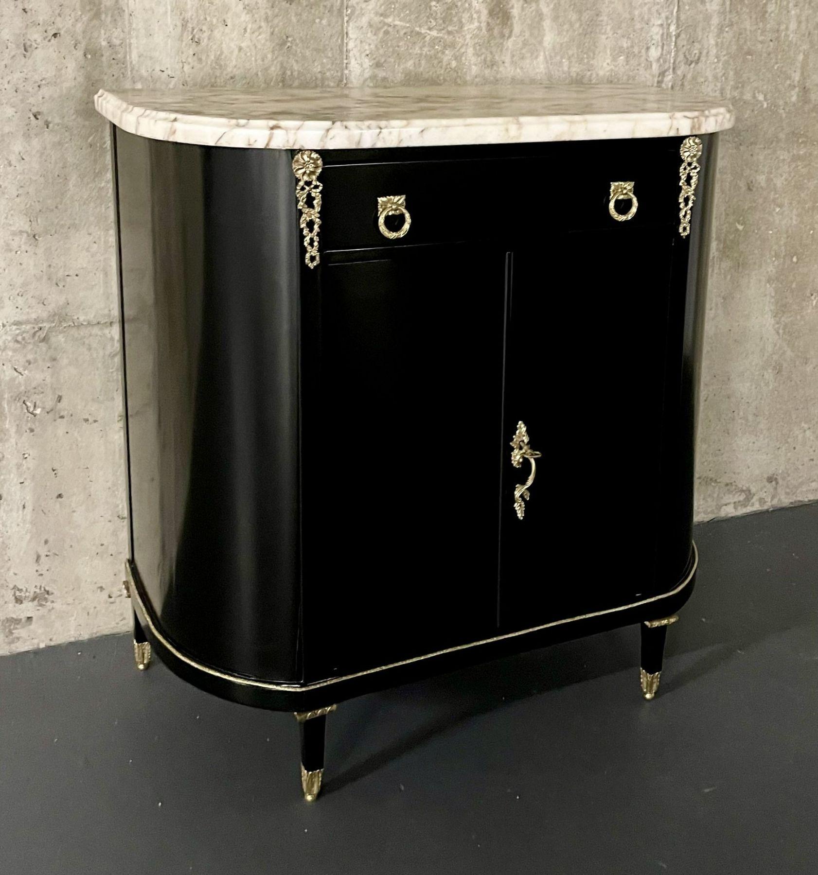 Ebony Hollywood Regency Louis XV Style Chest / Cabinet, Demi Lune 1