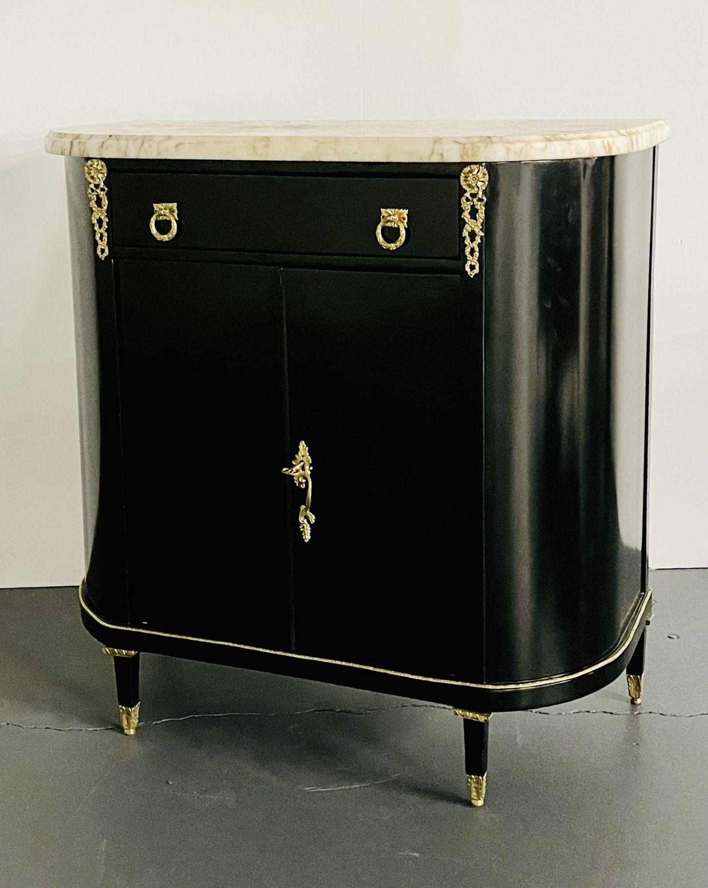Ebony Hollywood Regency Louis XV Style Chest / Cabinet, Demi Lune 2
