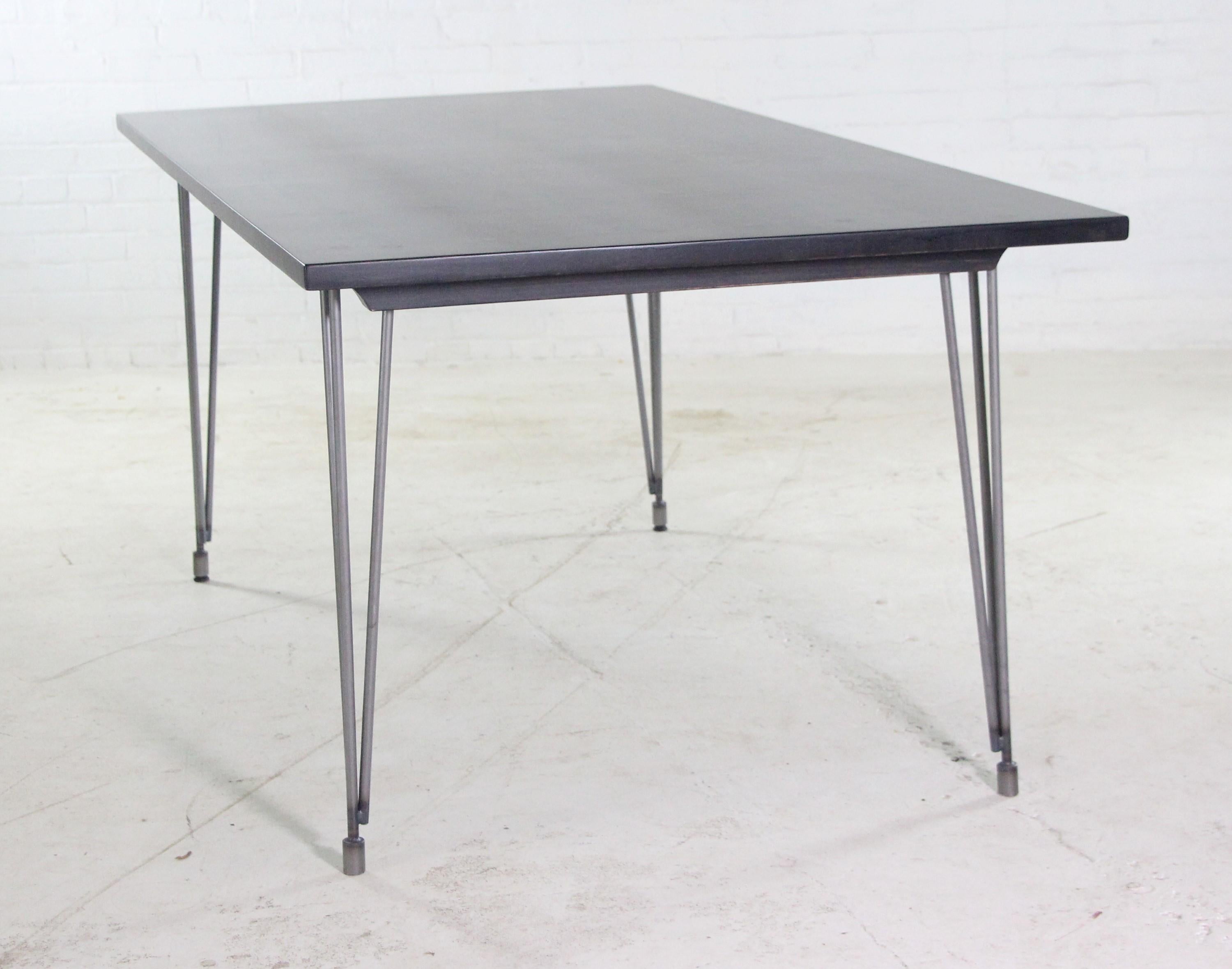 American Ebony Industrial Flooring 6 ft Dining Table w Hairpin Legs