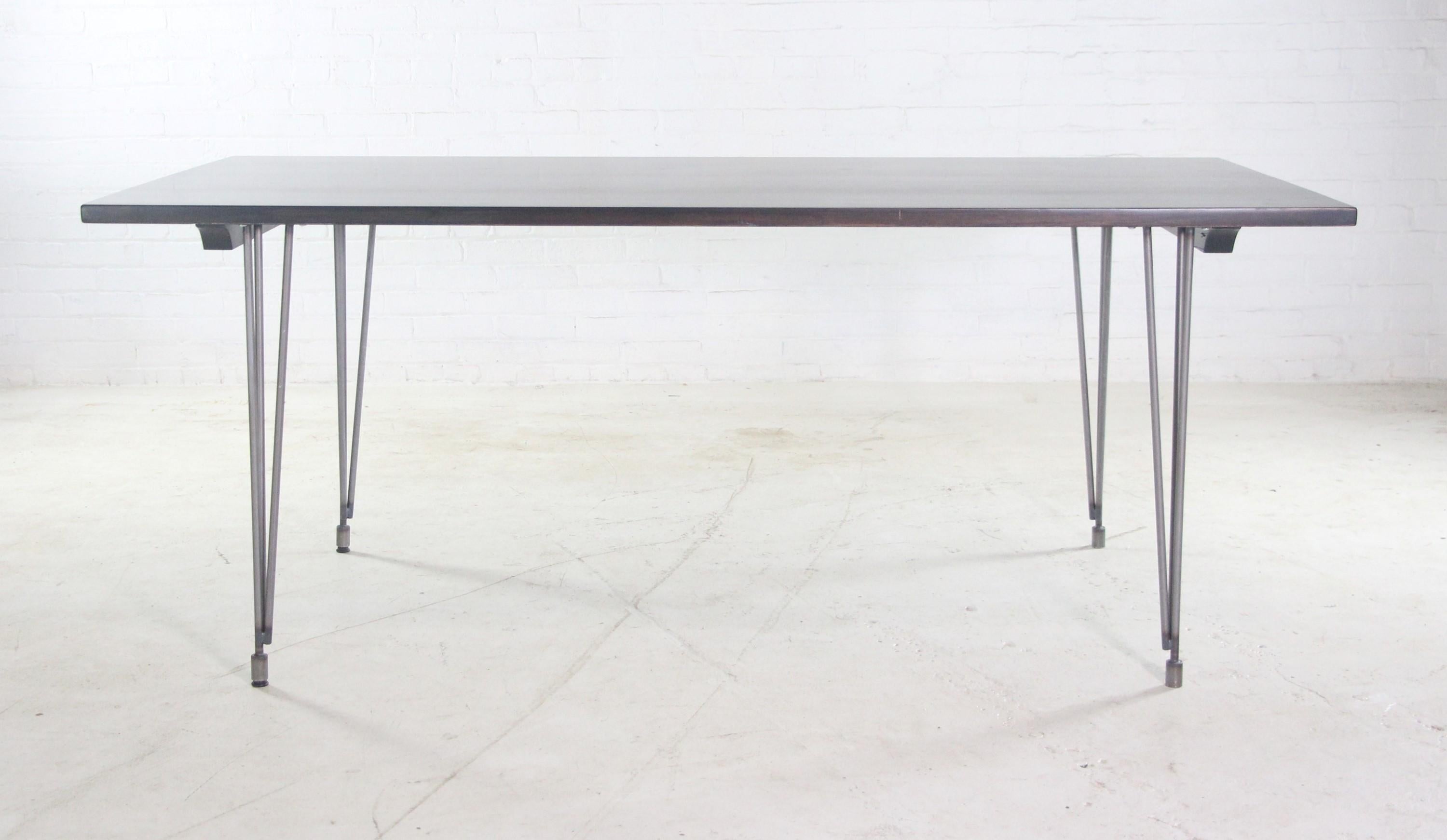 Ebony Industrial Flooring 6 ft Dining Table w Hairpin Legs 2