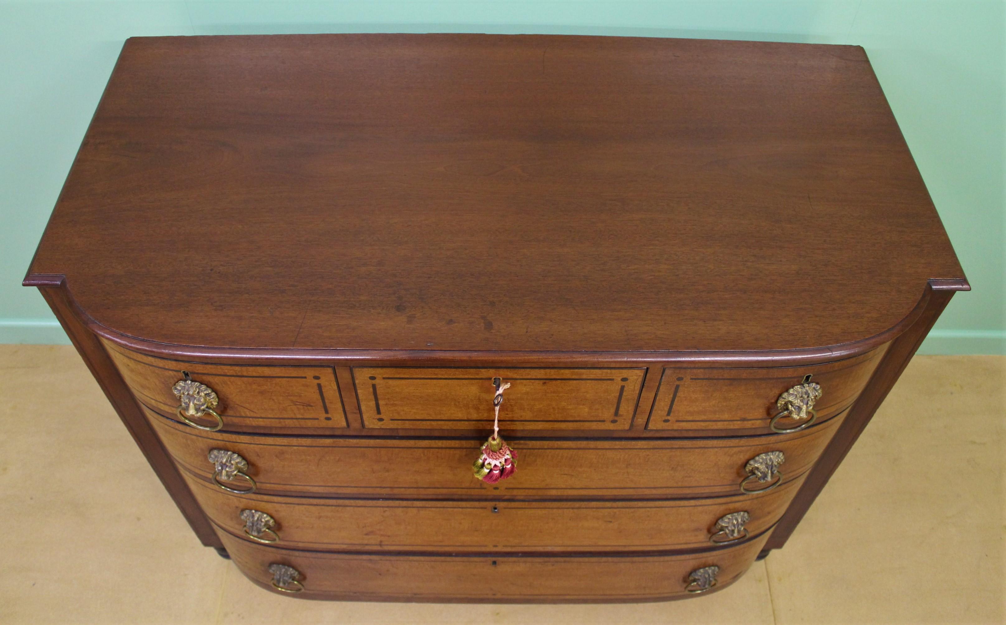 Ebony Inlaid Regency Mahogany Chest of Drawers For Sale 12