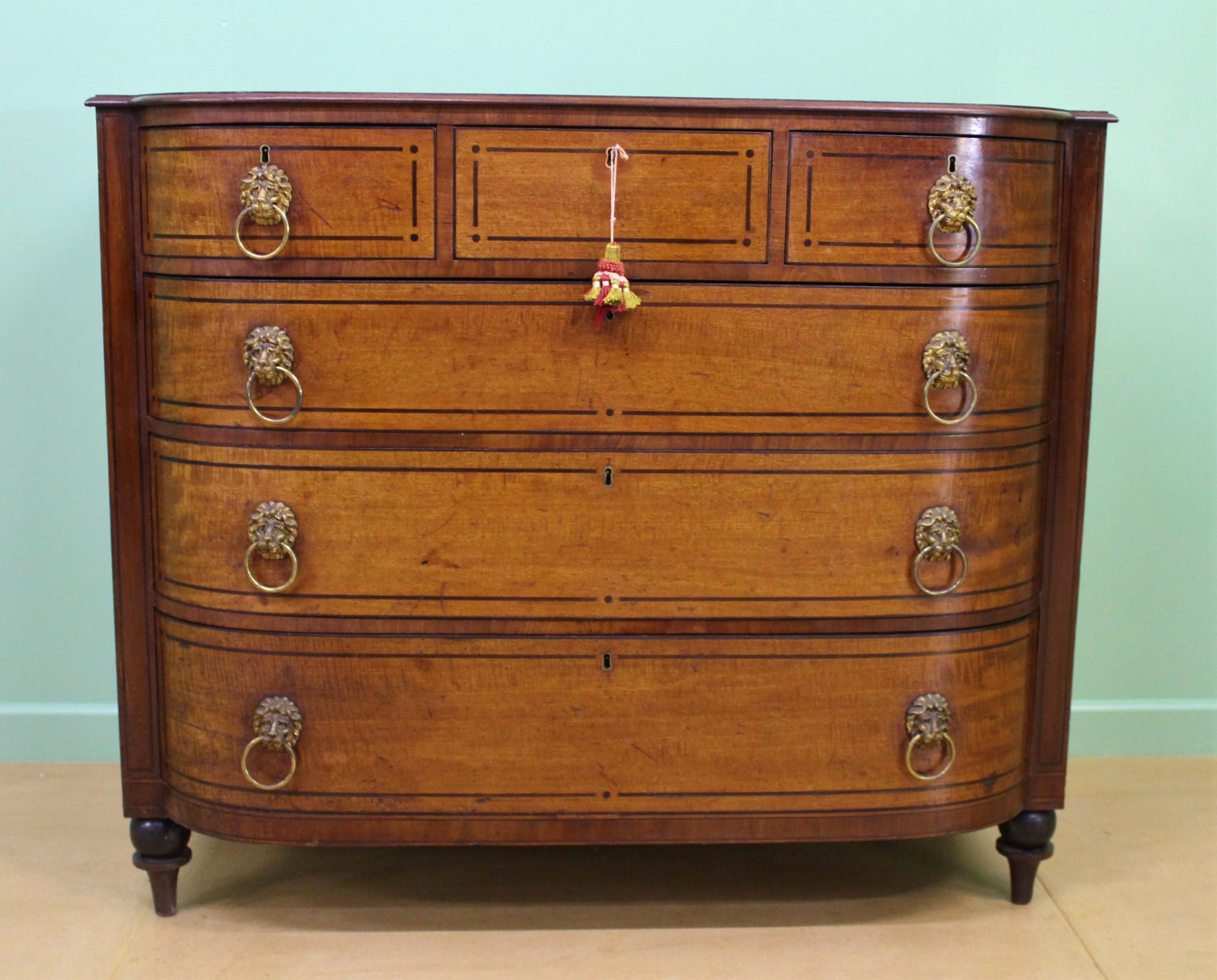 Ebony Inlaid Regency Mahogany Chest of Drawers For Sale 3