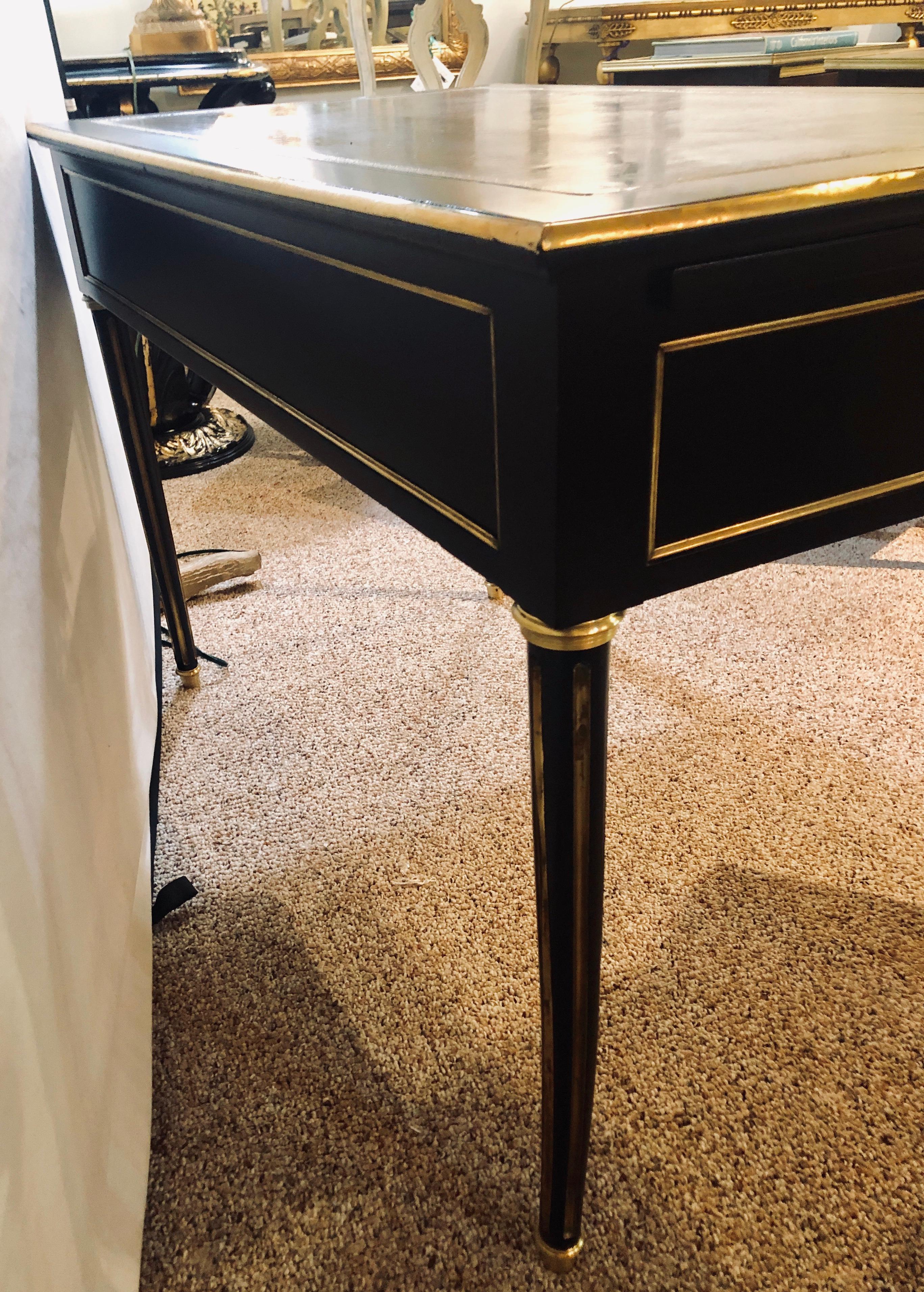 Ebony Hollywood Regency Bronze Mounted Writing Table or Desk 10