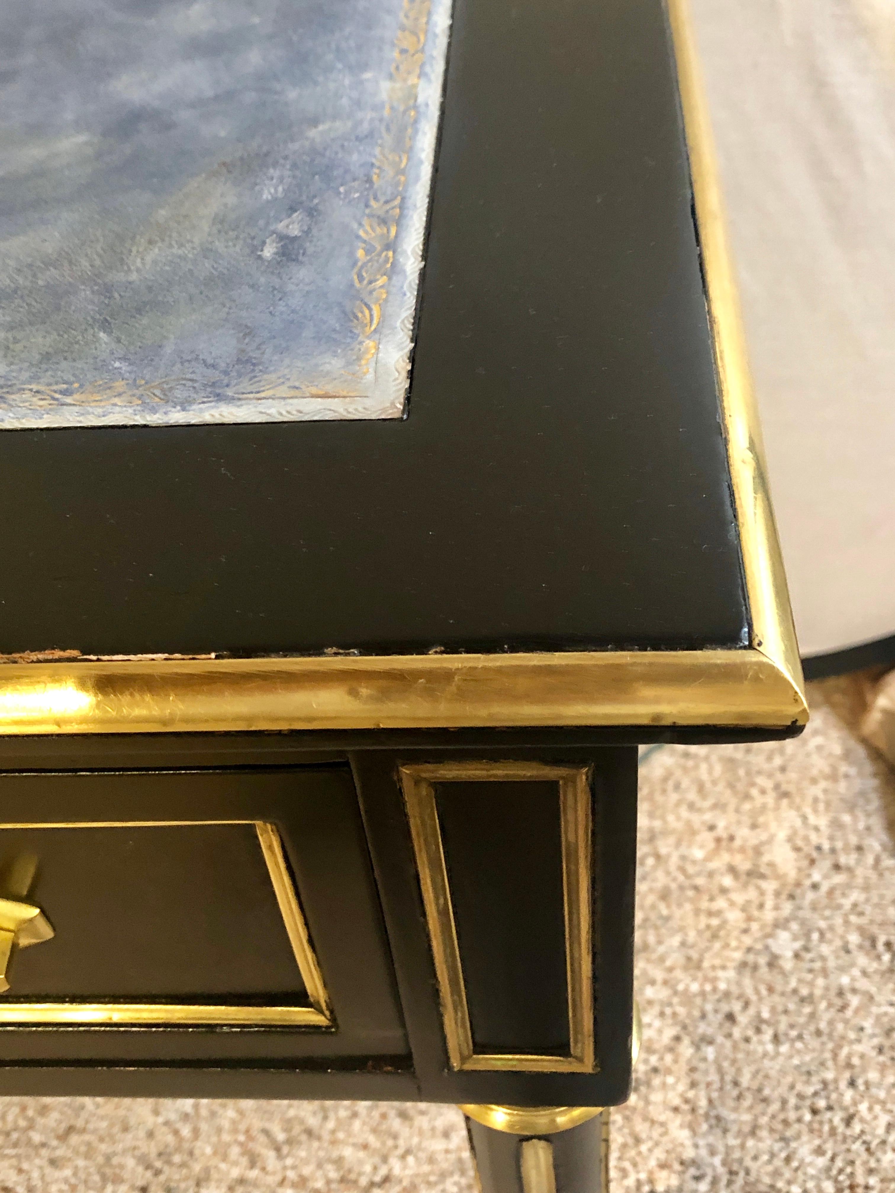 Ebony Hollywood Regency Bronze Mounted Writing Table or Desk 12