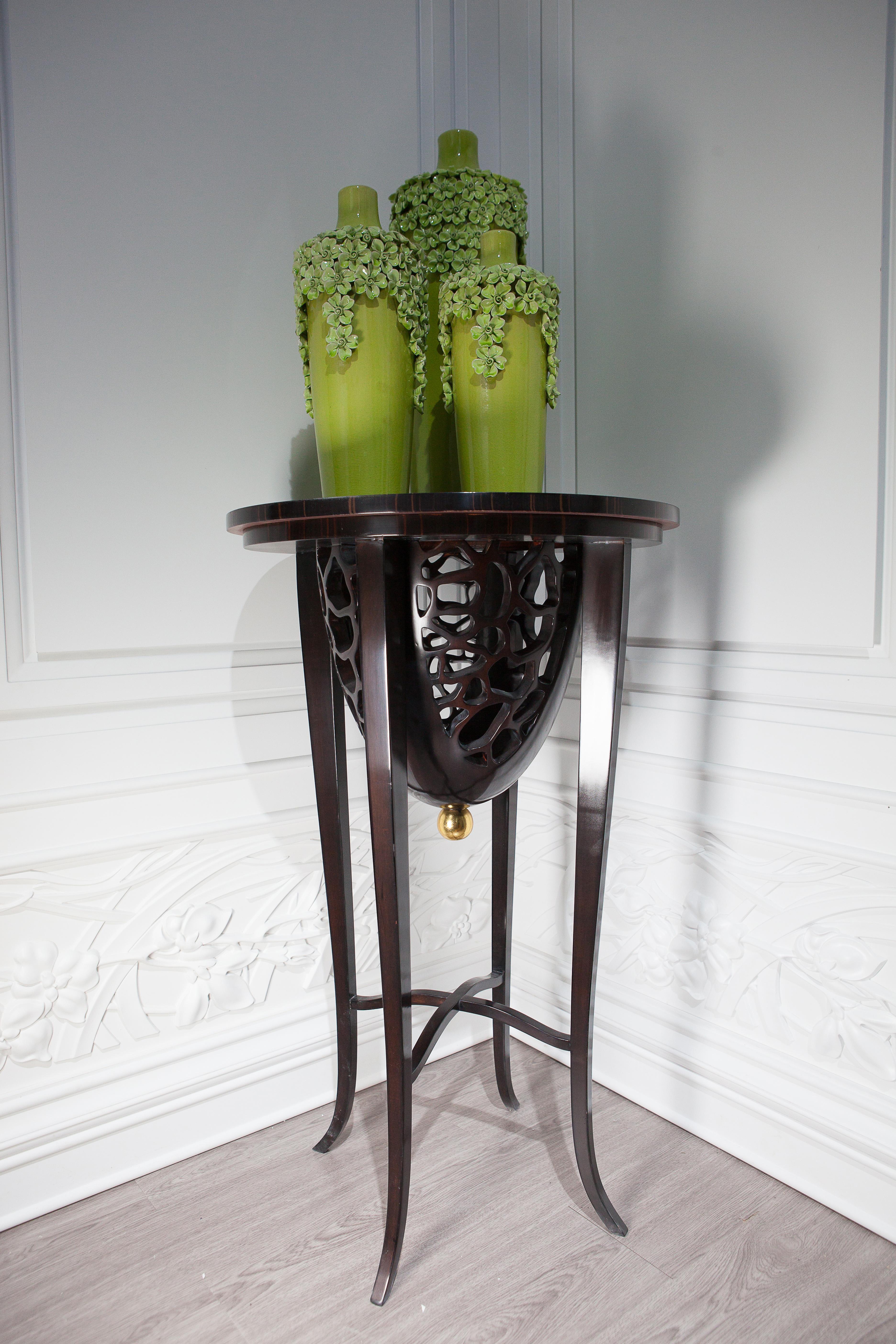 Neoclassical Revival Ebony  Lace Carved High Side Table in Neoclassical  Revival Style For Sale