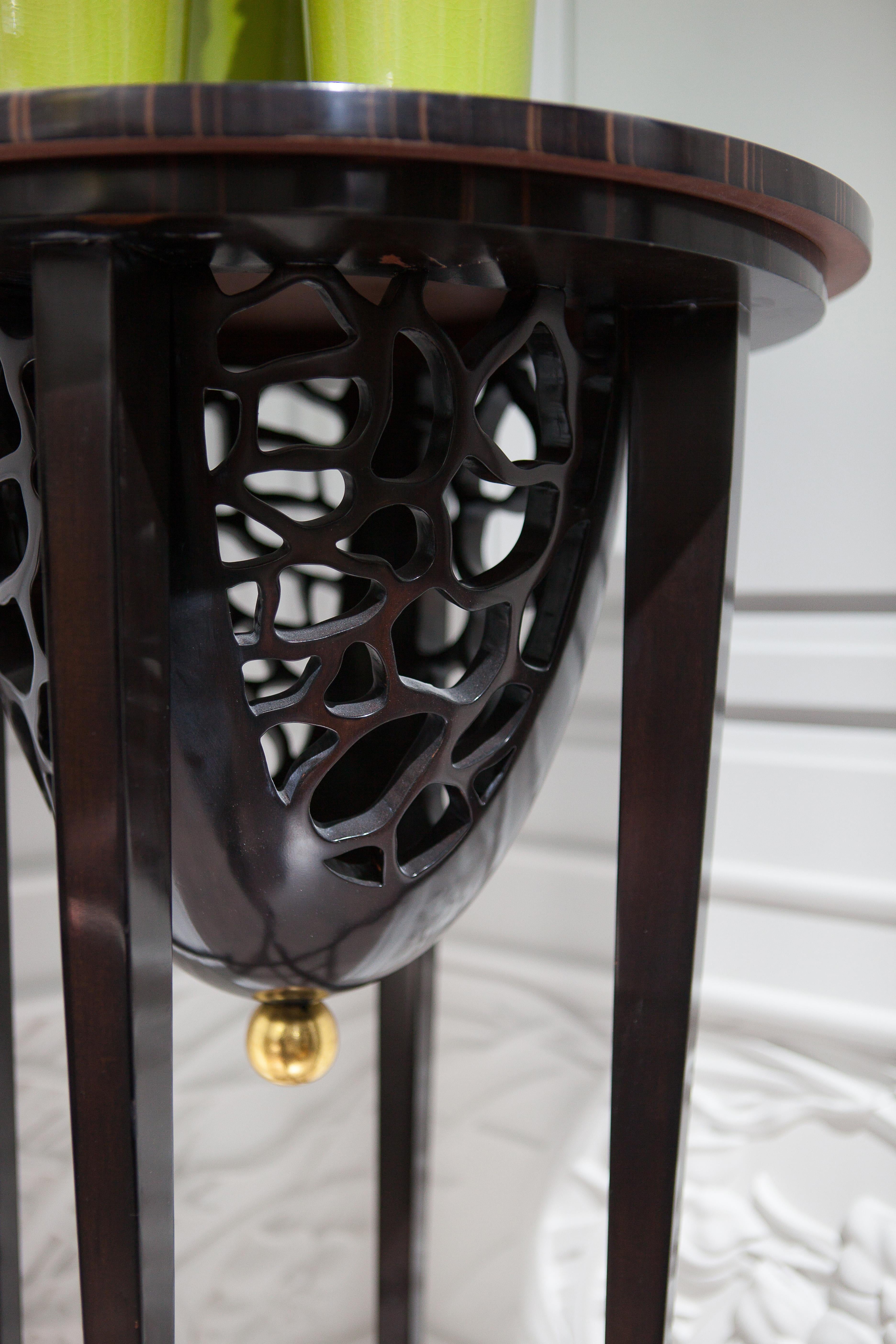 Contemporary Ebony  Lace Carved High Side Table in Neoclassical  Revival Style For Sale