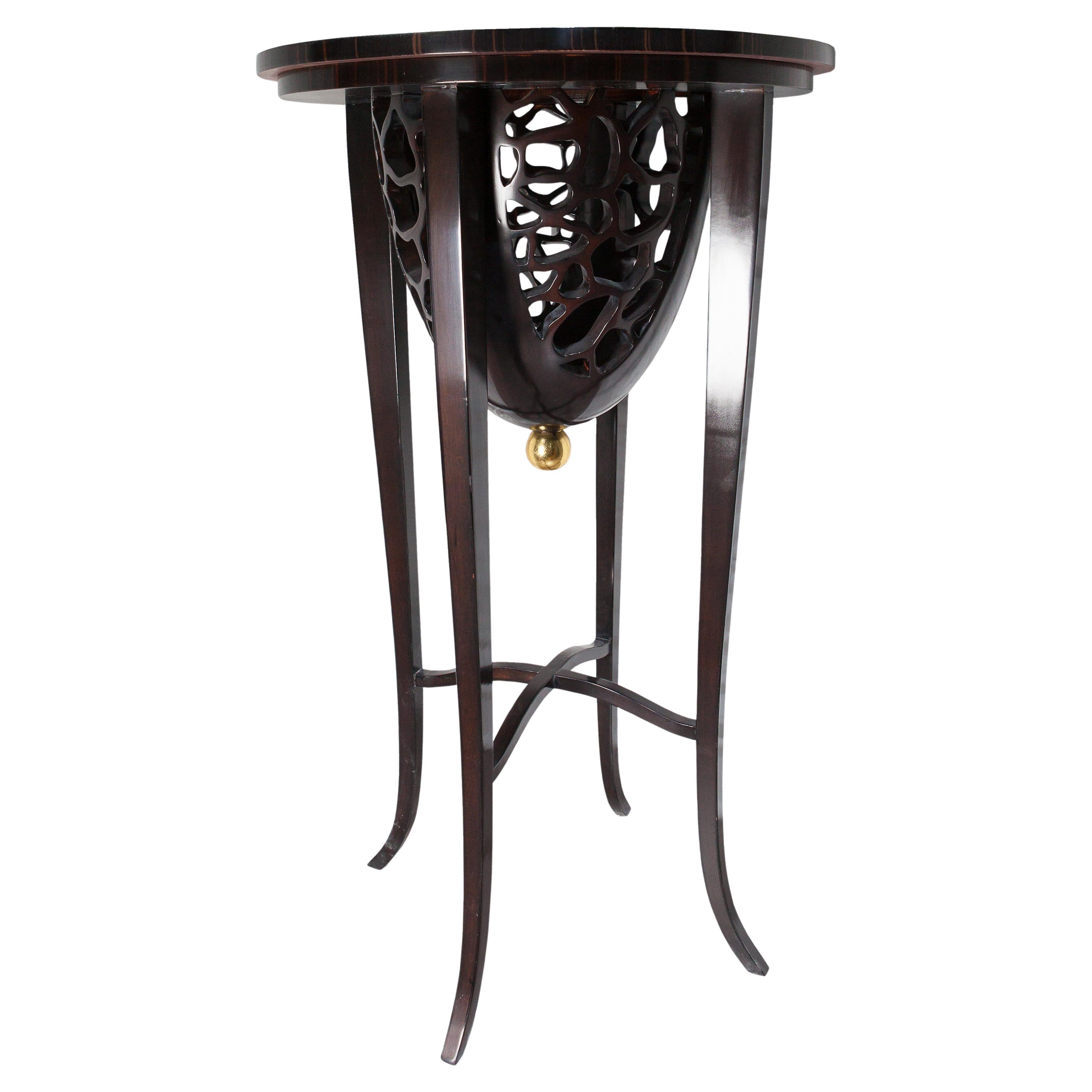 Ebony  Lace Carved High Side Table in Neoclassical  Revival Style For Sale