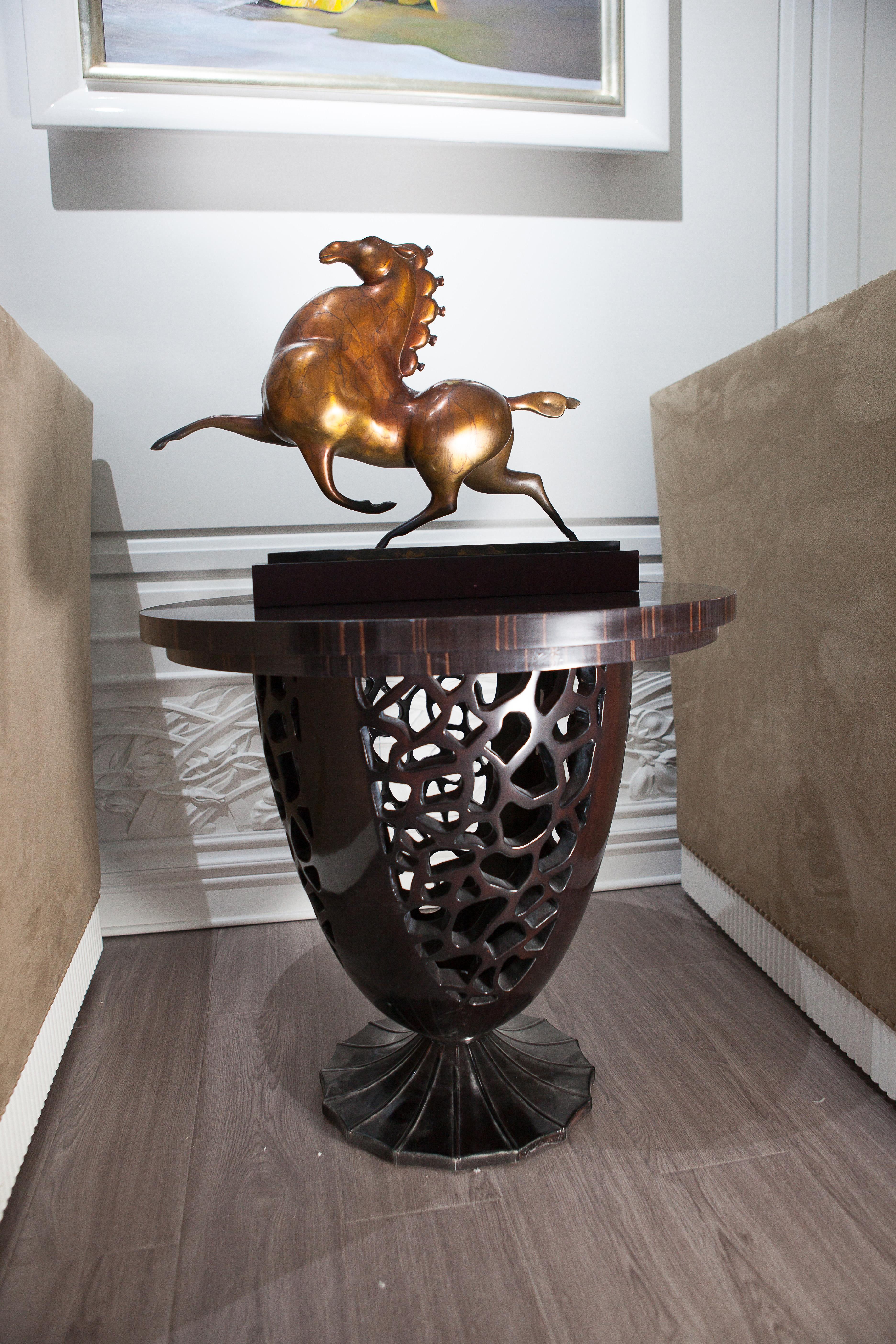 Ebony  Lace Carved High Side Table in Neoclassical  Revival Style. Item from bespoke collection. Limited edition. 