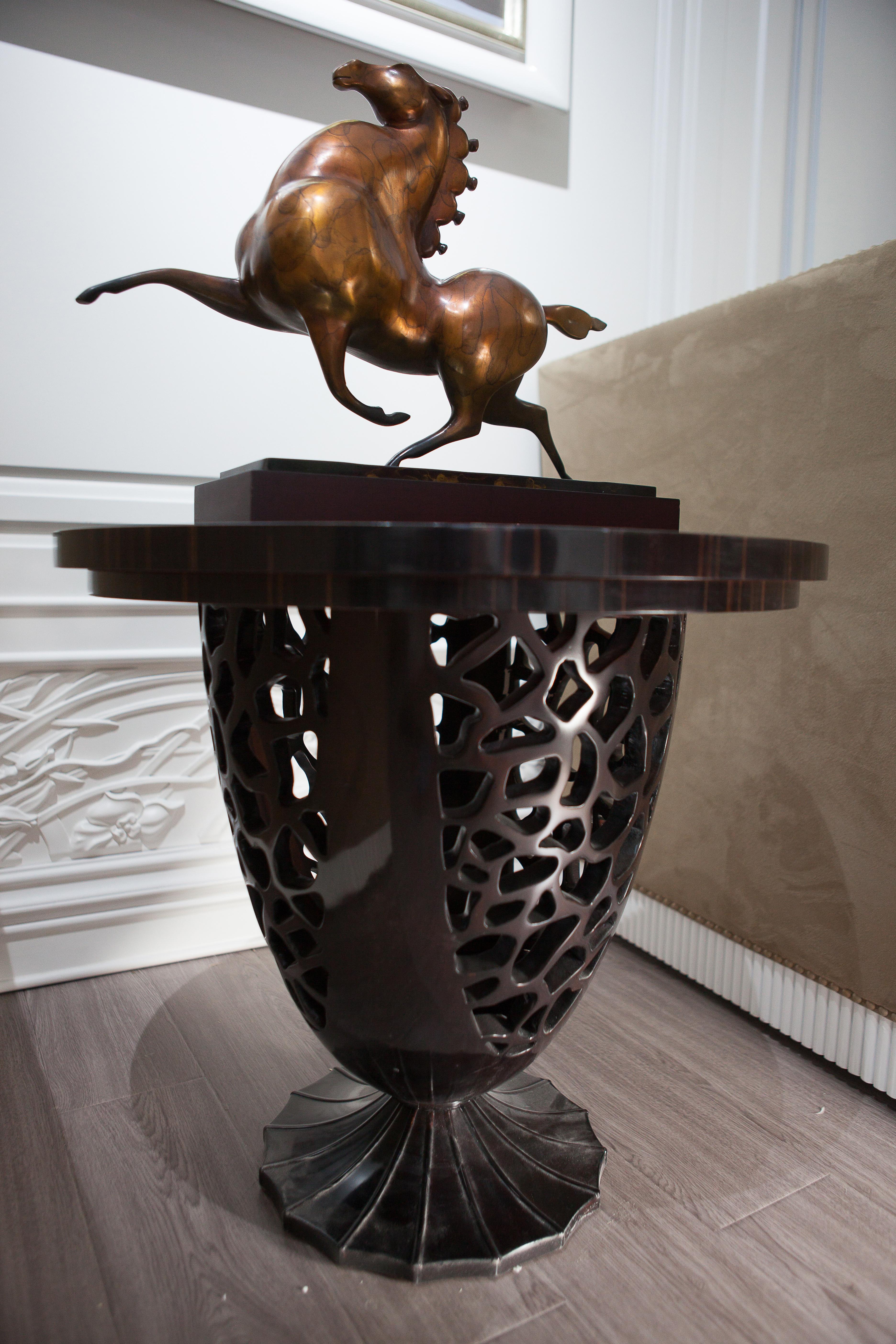 Hong Kong Ebony  Lace Carved  Side Table in Neoclassical  Revival Style For Sale
