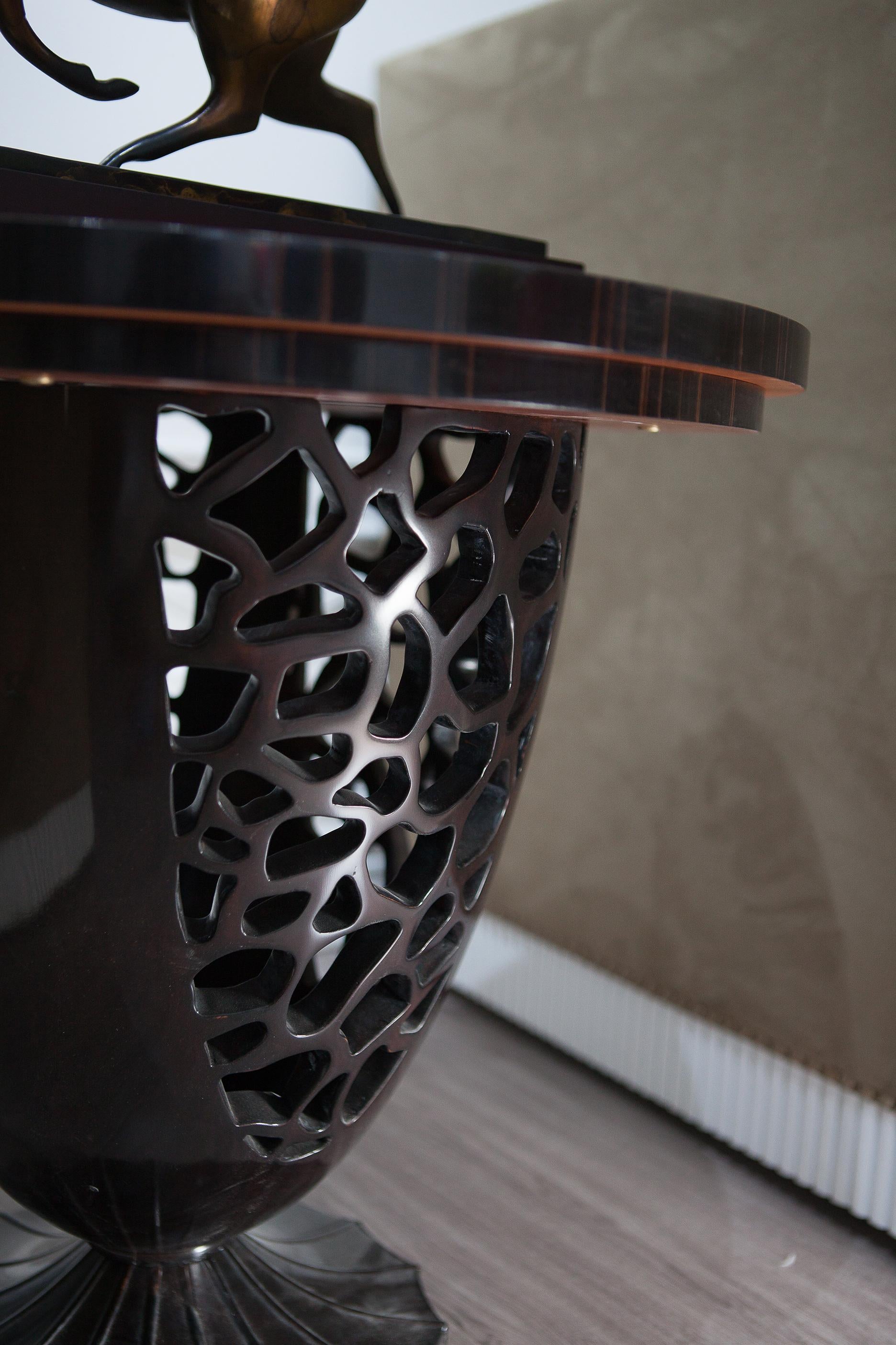 Hand-Carved Ebony  Lace Carved  Side Table in Neoclassical  Revival Style For Sale