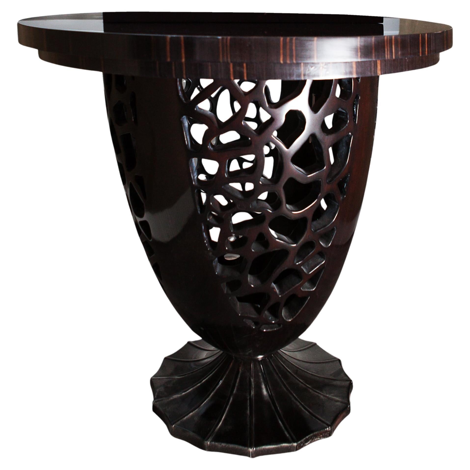 Ebony  Lace Carved  Side Table in Neoclassical  Revival Style