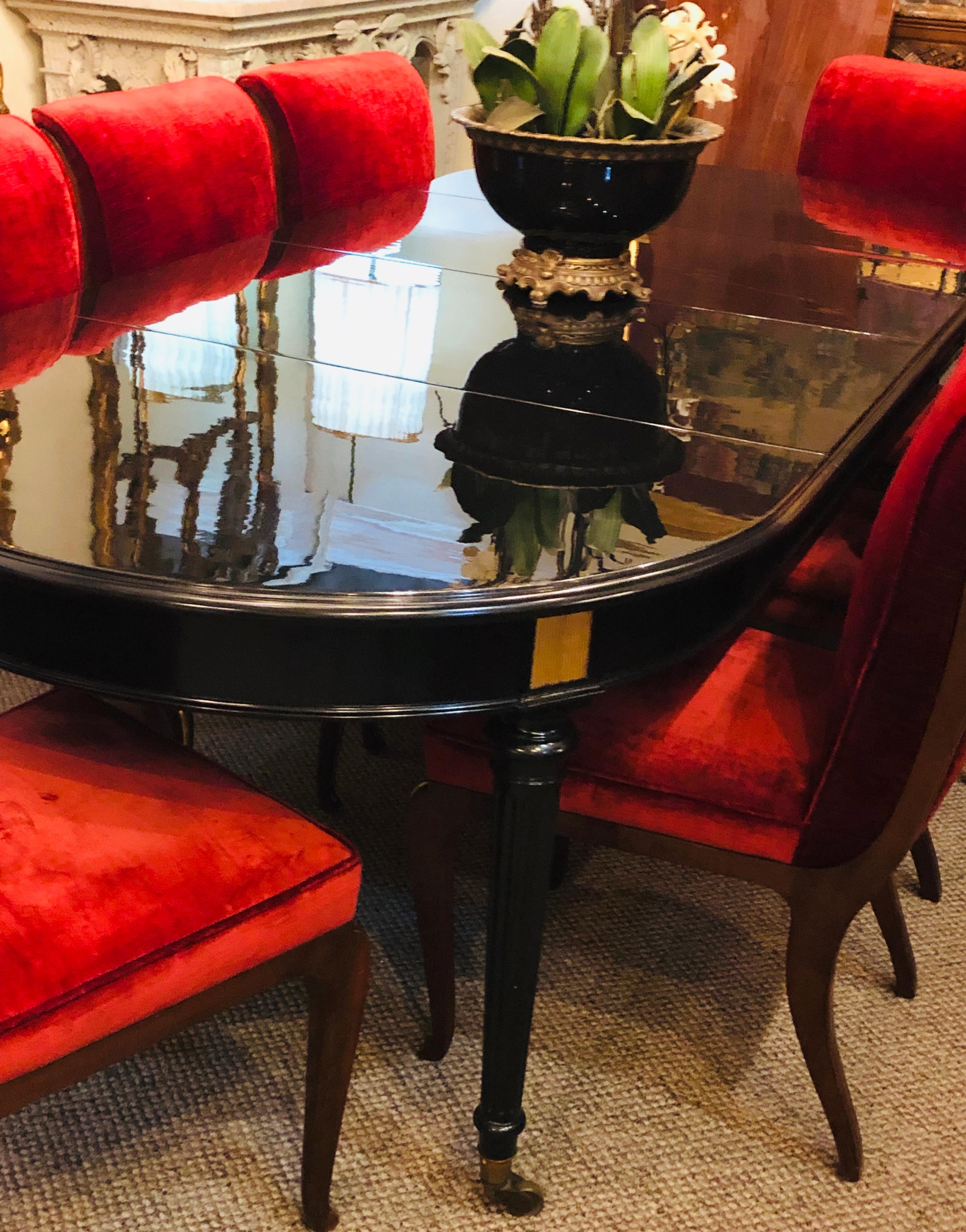 English Ebony Lacquered Hollywood Regency Louis XVI Style Crank Dining Table M. Jansen