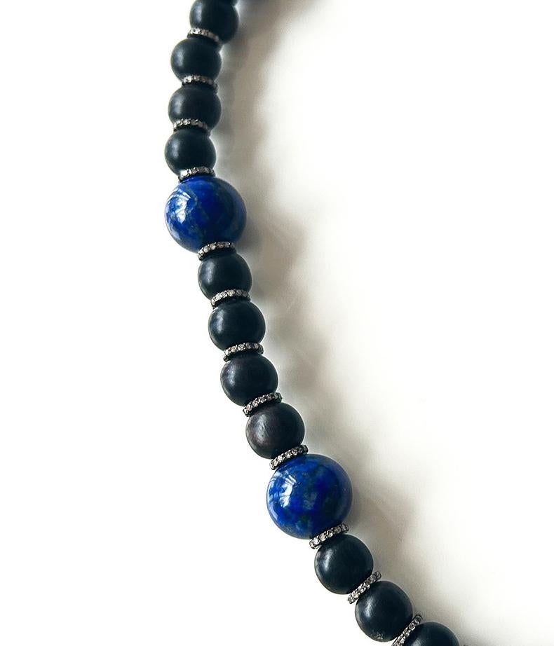Ebony, Lapis Lazuli, Turquoise & Diamond Necklace In New Condition For Sale In New York, NY