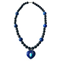 Halskette aus Ebenholz, Lapislazuli, Türkis und Diamanten