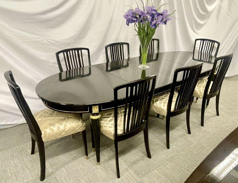Bronze Ebony Maison Jansen Hollywood Regency Louis XVI Style Dining Table, Refinished For Sale