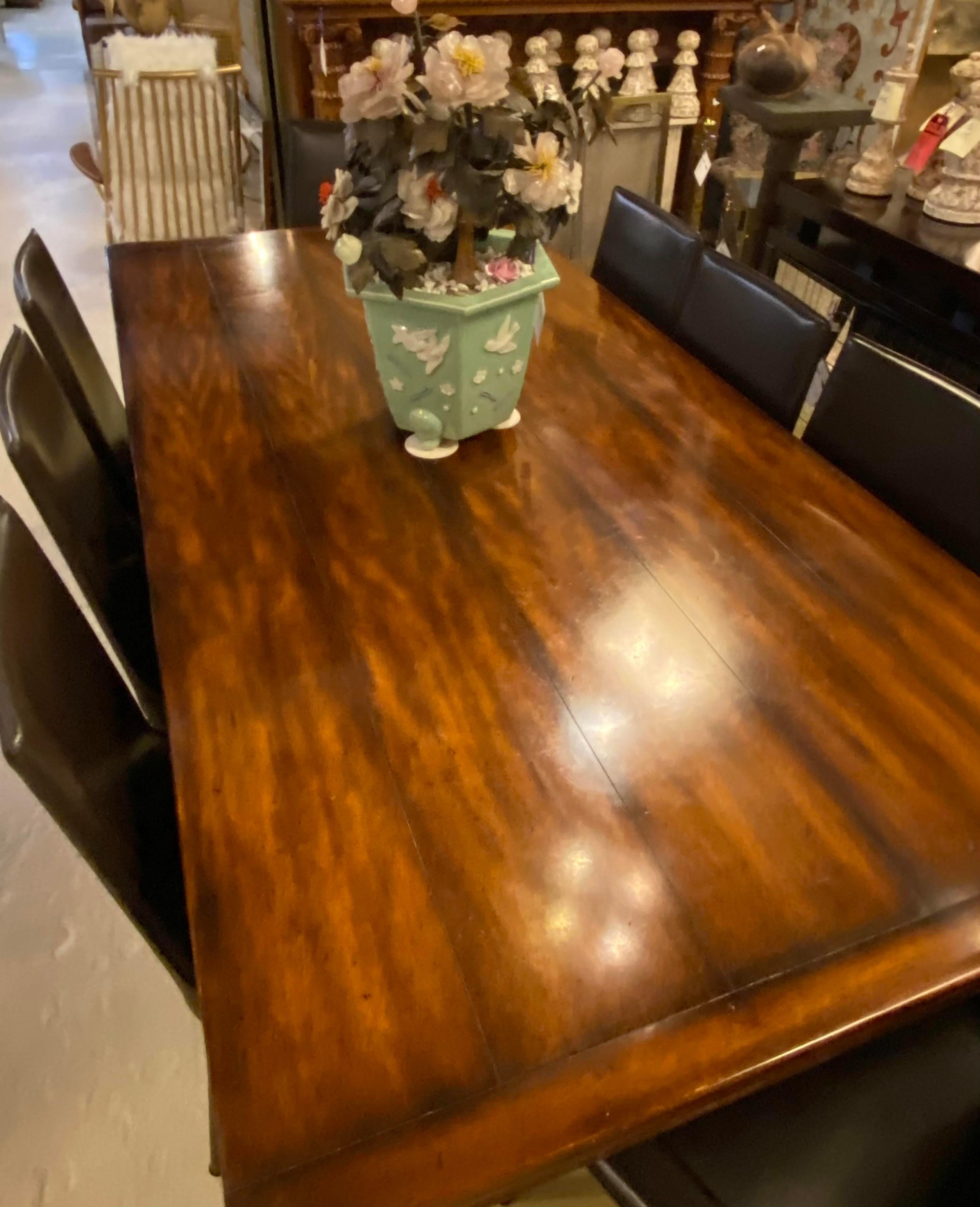 Table de salle à manger en métal ébène et base en laiton avec plateau en bois de style baroque en vente 6