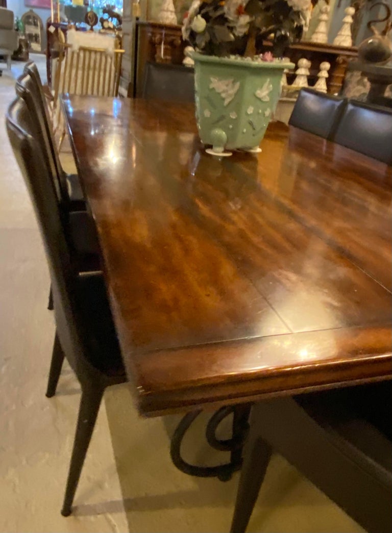 Ebony Metal and Brass Scroll Base Dining Table Wood Top Baroque Style For  Sale at 1stDibs