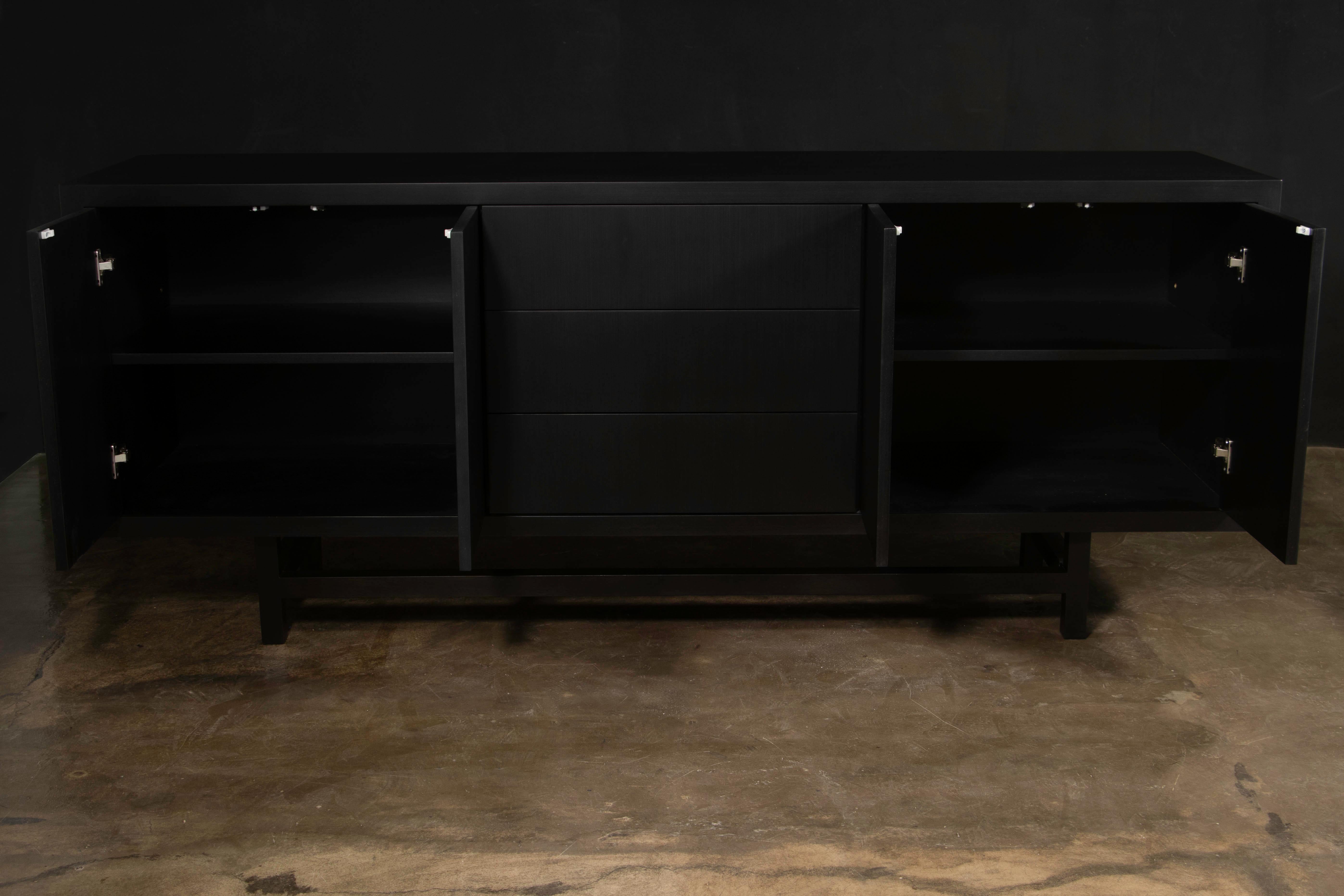 Woodwork Ebony Modern Minimal Credenza with Drawers and Doors from Costantini, Salvatore For Sale