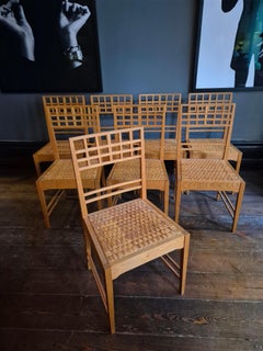 Ebony & mother of pearl inlay, 8 chairs in ash, by Erik Chambert, Swedish Modern