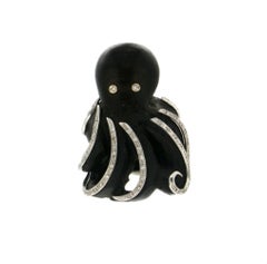 Ebony Octopus 18 Karat White Gold, Diamonds Cocktail Ring