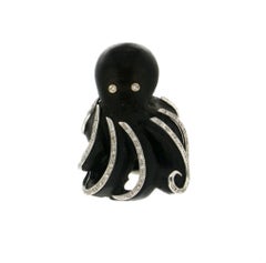 Ebony Octopus 18 Karat White Gold, Diamonds Cocktail Ring