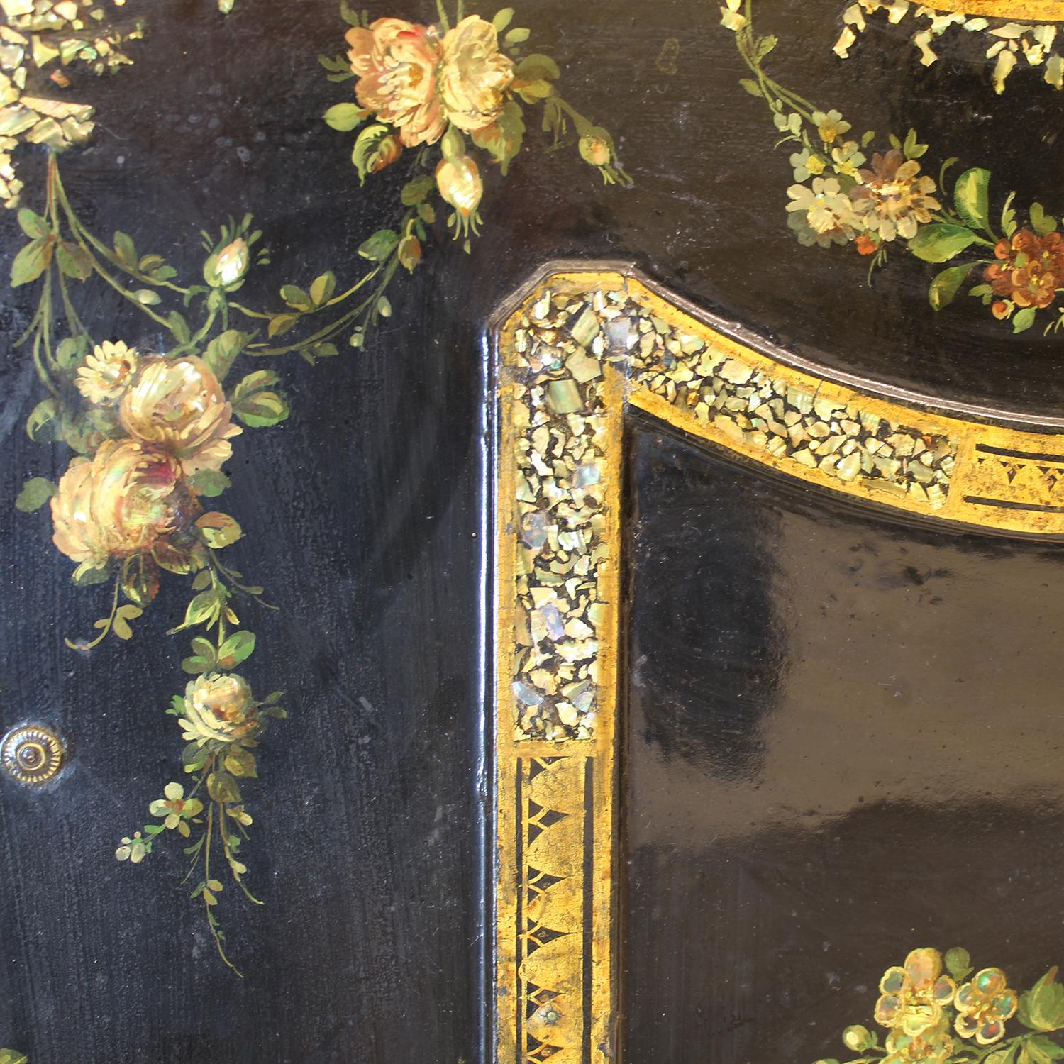 Ebony Painted Mother of Pearl Antique Bed WK162 1