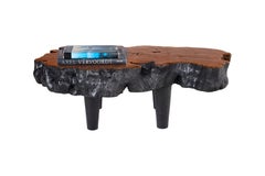 Ebony Patina Lychee Wood Organic Form Coffee Table