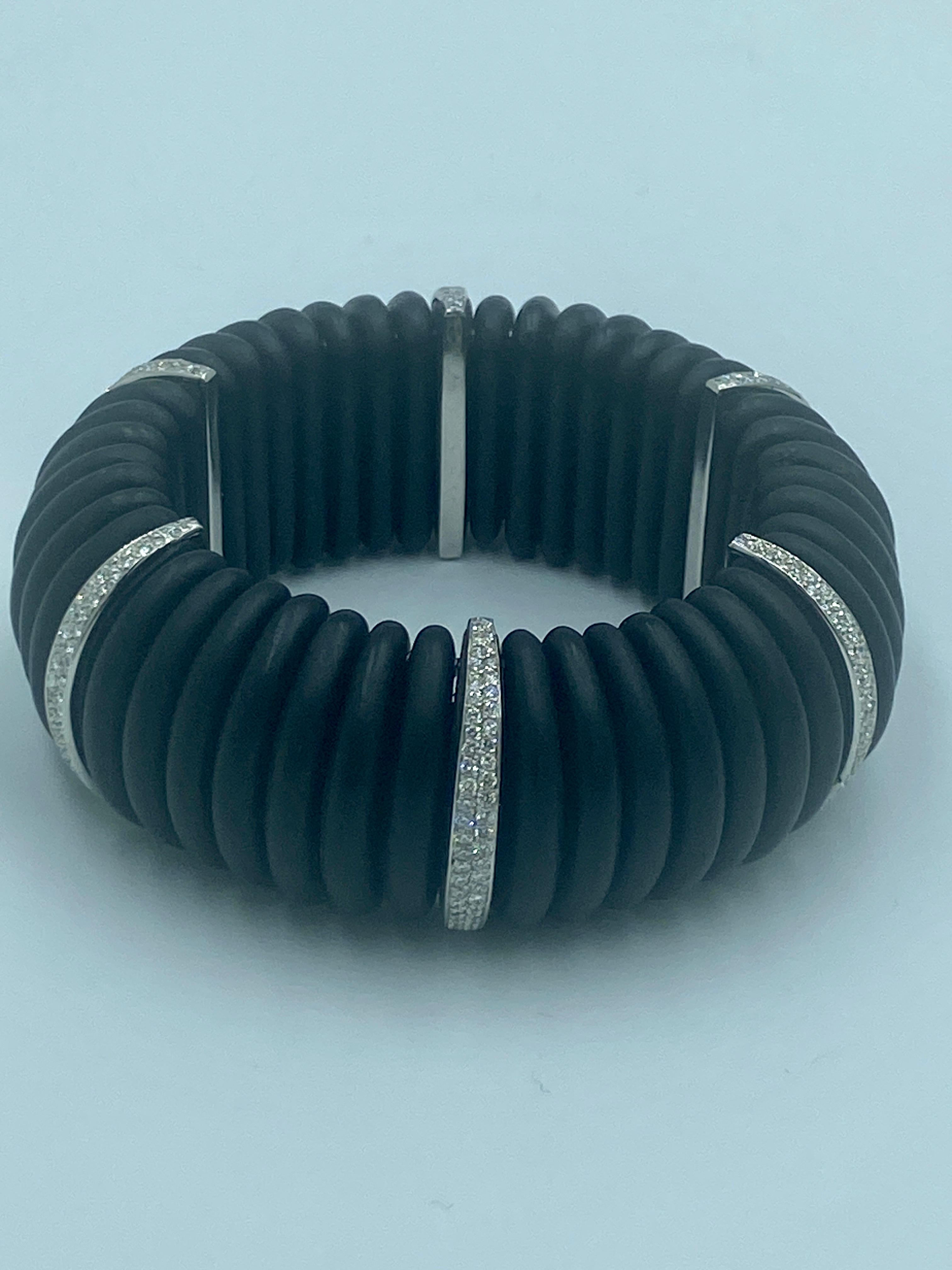 Manschettenarmband aus Ebenholz, Platin und Diamanten für Damen oder Herren im Angebot