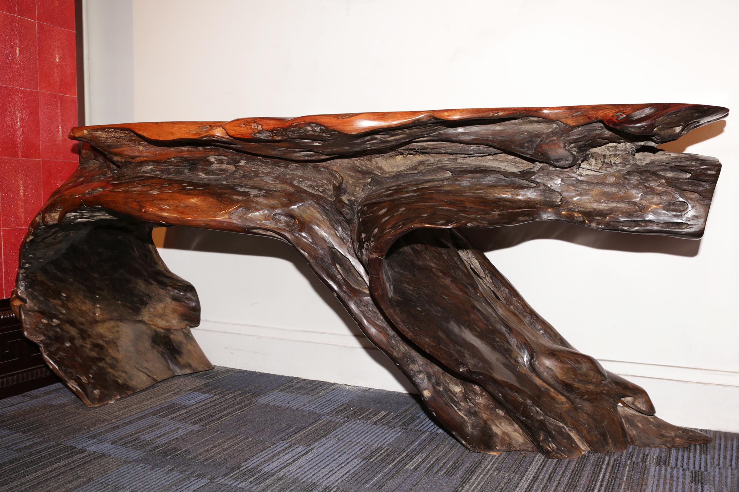 Hand-Carved Pure Wood Console For Sale