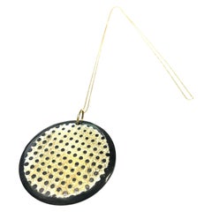 Ebony Round Ethnic Pendant with Inlays on 18k Yellow Gold Chain