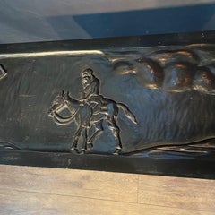 Ebony Spanish Console Table or Sofa Table with Carved Top and Iron Stretchers