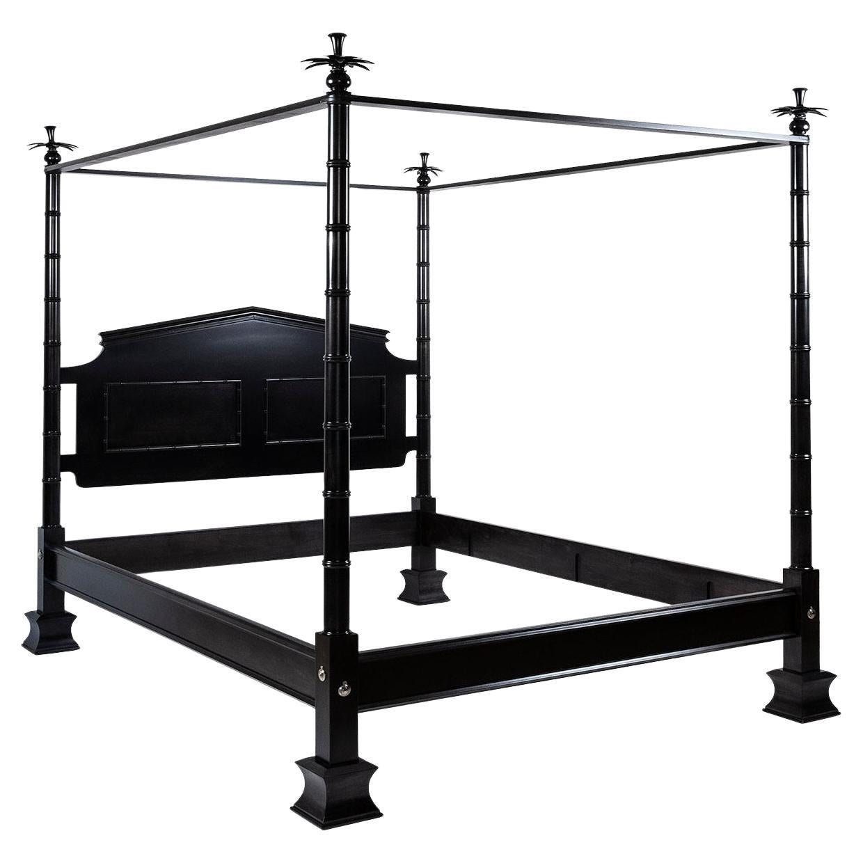 Ebony Stained Maple Four Poster Bamboo Style Bed