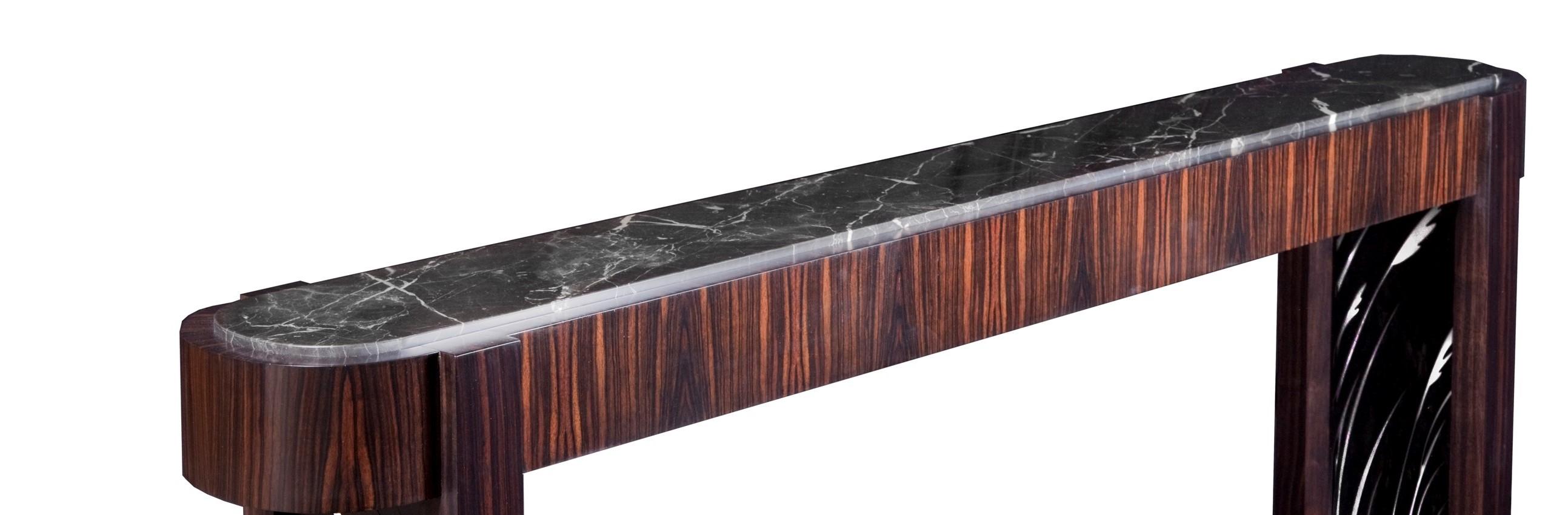 American Ebony, Stone and Patenated Steel Deco Influenced Console Table, Customizable