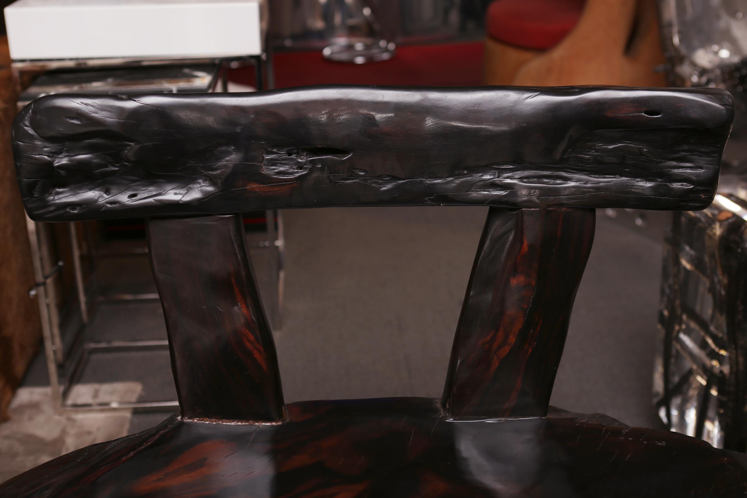 Contemporary Ebony Thick 1 Bench with Backrest For Sale