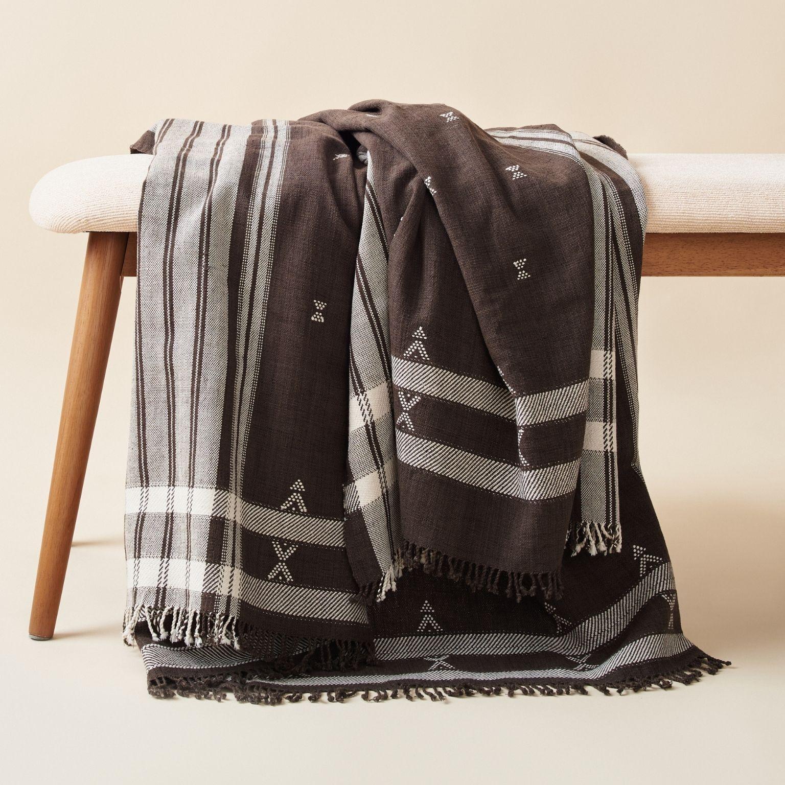 Custom design by Studio Variously, Ebony throw / bedspread / blanket is handwoven by master weavers in India and dyed entirely with earth-friendly dyes developed locally to artisan cluster.

A sustainable design brand based out of Michigan, Studio