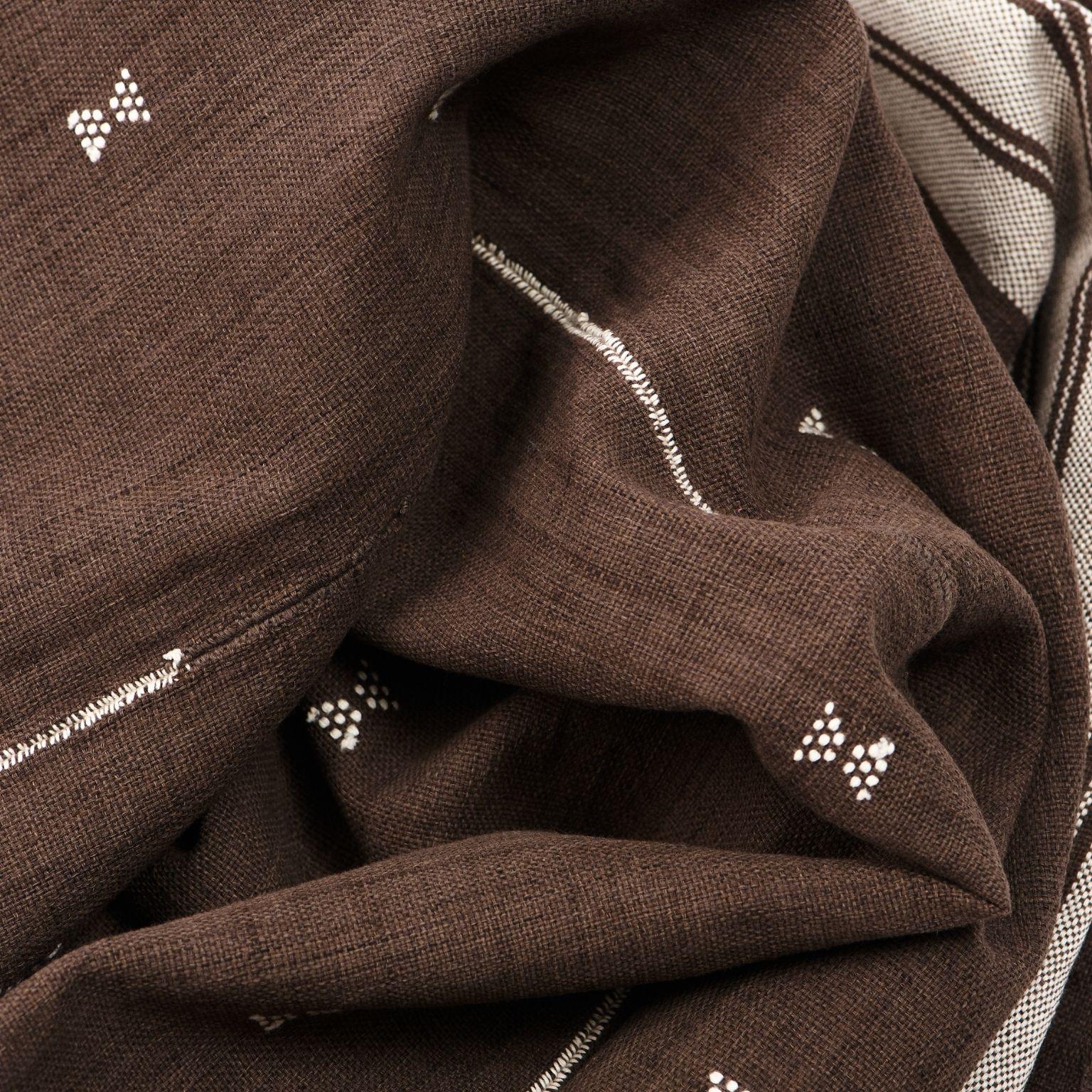 Throw en coton biologique tissé à la main en ébène avec motifs et nuances minimalistes de  Brun terreux  Neuf - En vente à Bloomfield Hills, MI