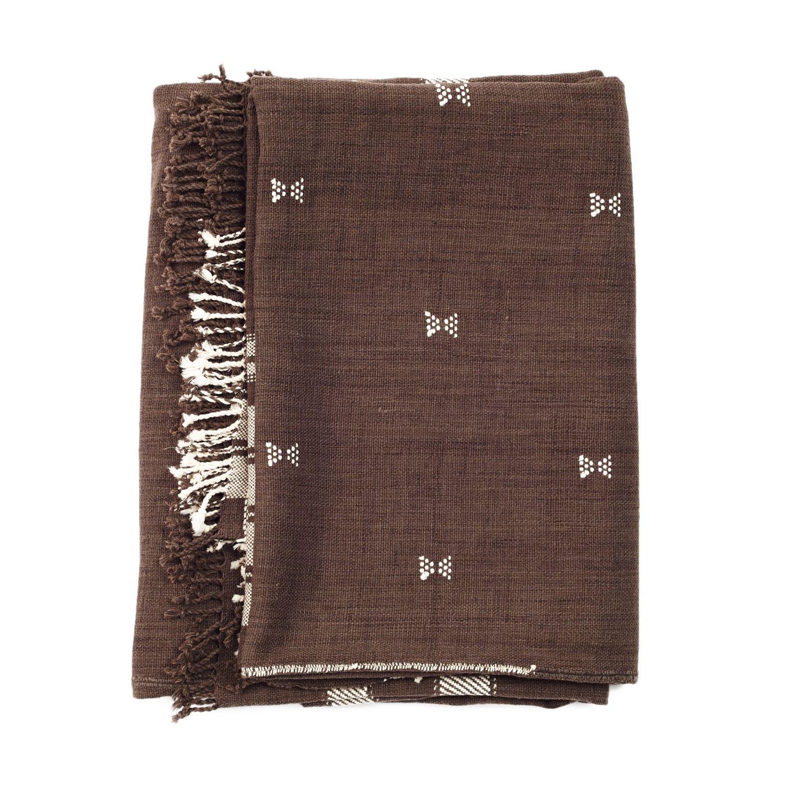 Ebony Handloom Organic Cotton Throw In Minimal Motifs & Shades Of  Earthy Brown  In New Condition For Sale In Bloomfield Hills, MI