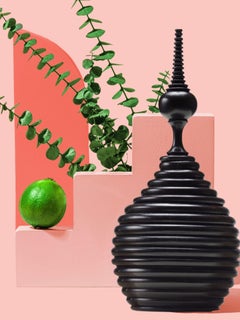 Ebony Turned Canister, Curved Lines